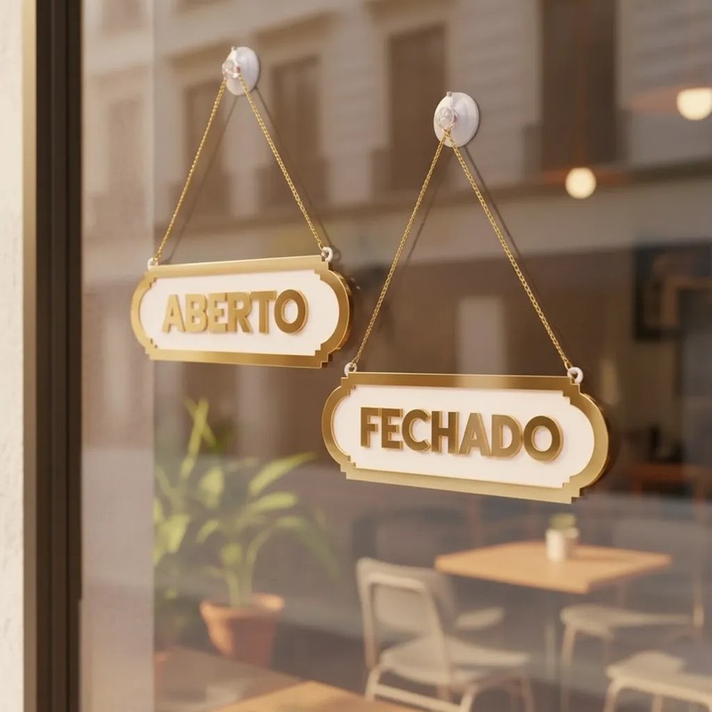 Placa Aberto E Fechado Em Acrilico Frente E Verso