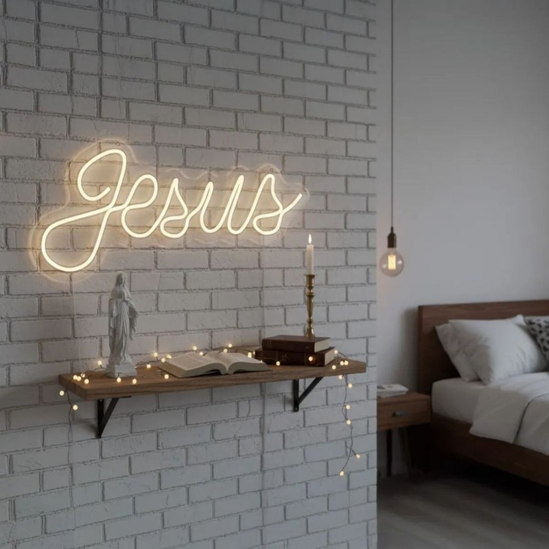 Luminária Neon Led Jesus Igreja Cristão Religioso Cristo