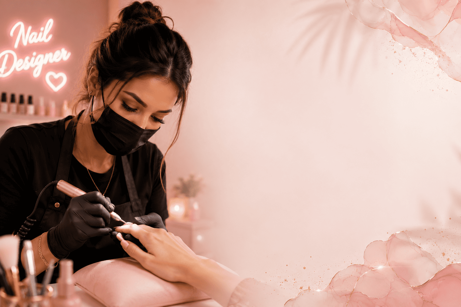 Nail designer em atendimento no studio